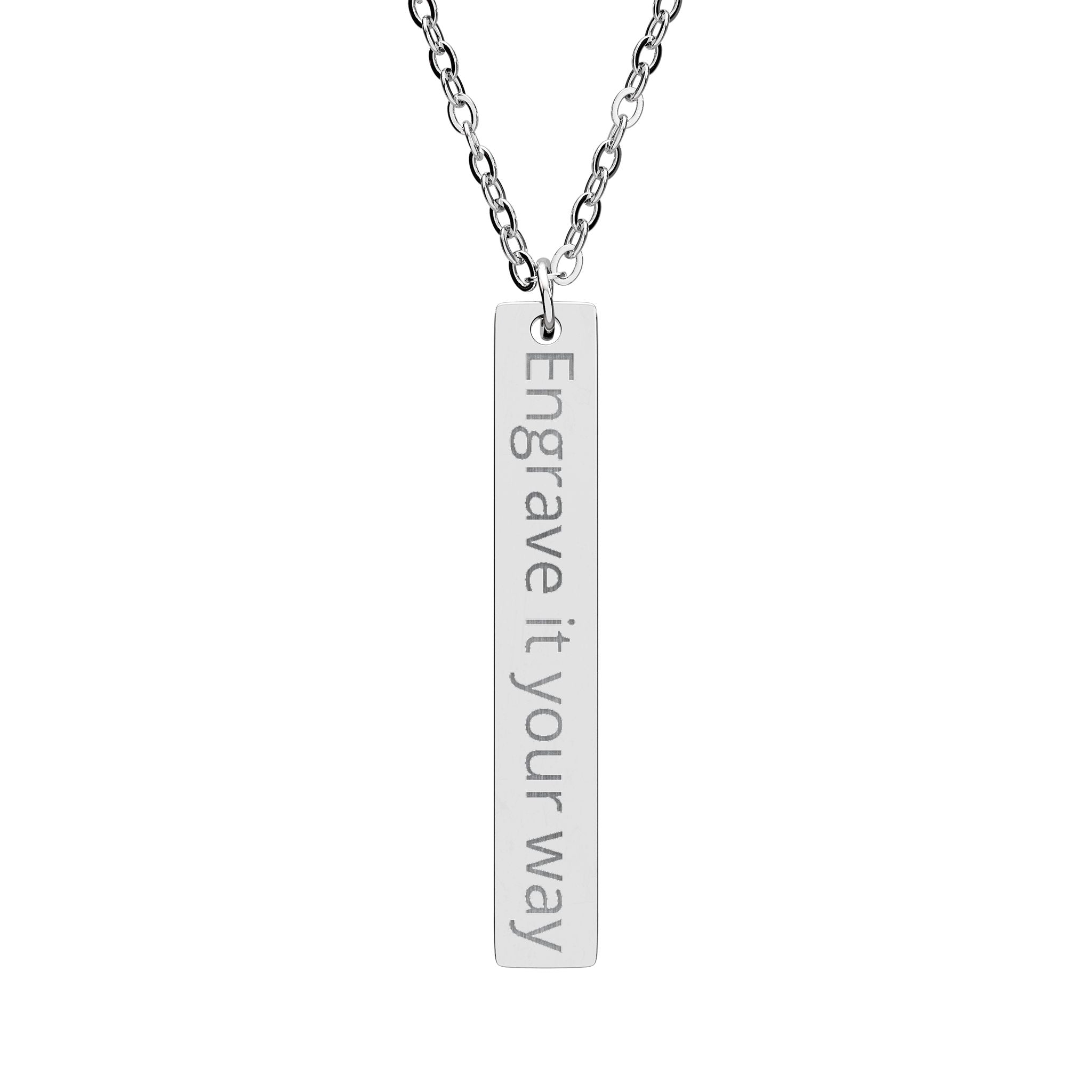Engraved Vertical Bar Necklace — Personalized Name & Message Pendant